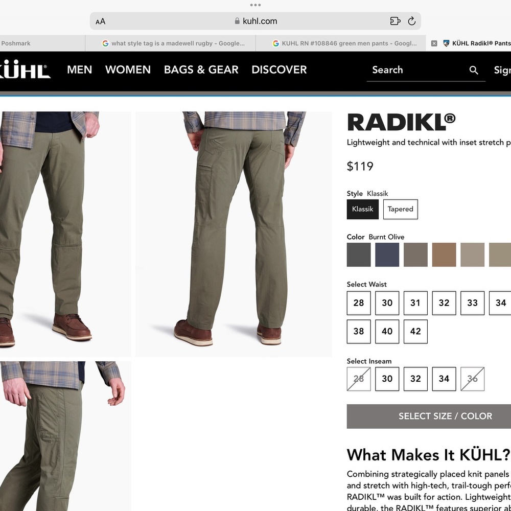 GORPCORE 🔥KUHL RADIKL KLASSIK OLIVE  PANTS 34 X 32 - Picture 3 of 15